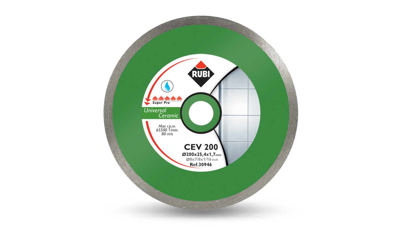Rubi Diamantzaagblad CEV Superpro Continu 200x25,4mm Voor Gres/Graniet/Tegels