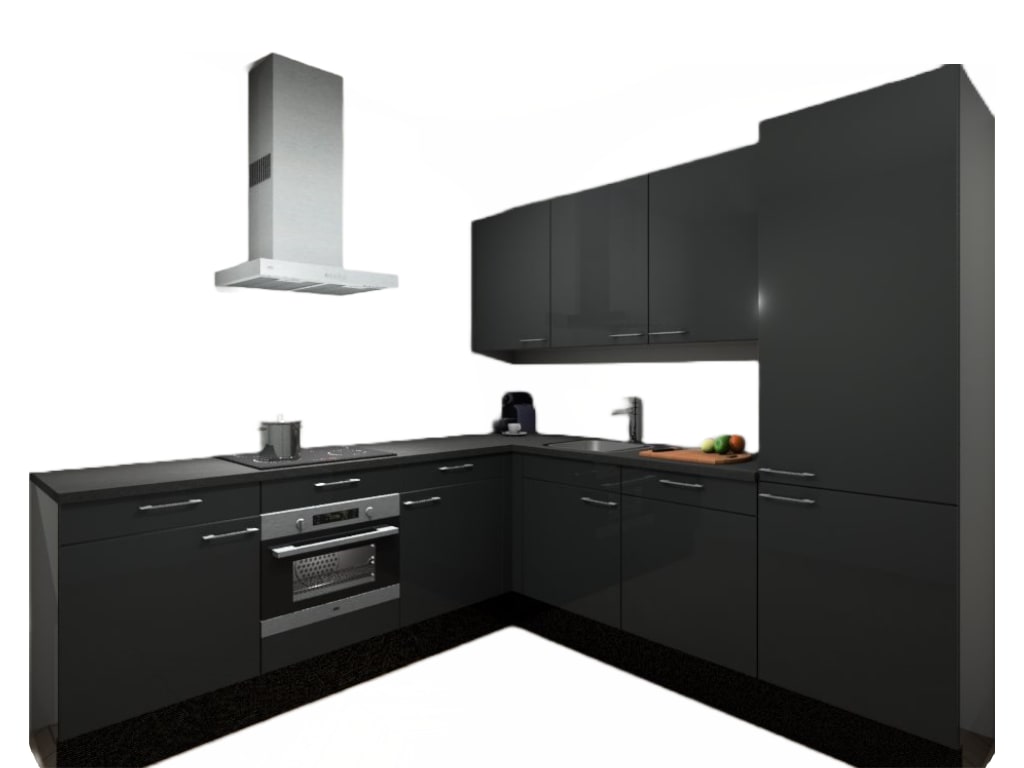 Product afbeelding voor Procasa Hoekkeuken Compleet 245x245cm Dark Grey Met 5 Inbouwapparaten Hoge Kast Met Koelvriescombinatie Rechts Vaatwasser Combi Magnetron Inductie Kookplaat En Afzuigkap