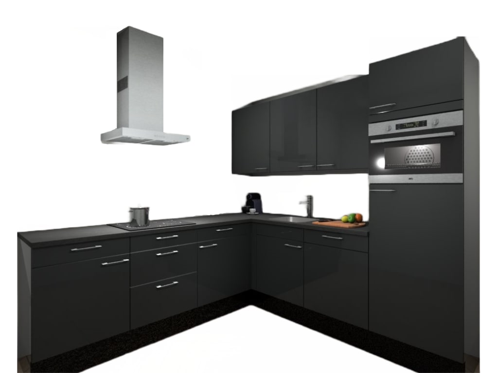 Product afbeelding voor Procasa Hoekkeuken Compleet 245x245cm Dark Grey Met 5 Inbouwapparaten, Hoge Kast Met Koelkast Nis 103 En Combi Magnetron Nis 45 Rechts, Vaatwasser, Inductie Kookplaat En Afzuigkap