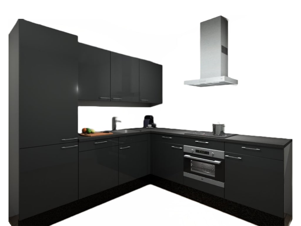 Product afbeelding voor Procasa Hoekkeuken Compleet 245x245cm Dark Grey Met 5 Inbouwapparaten Hogekast Met Koelvriescombinatie Links Vaatwasser Combi Magnetron Inductie Kookplaat En Afzuigkap