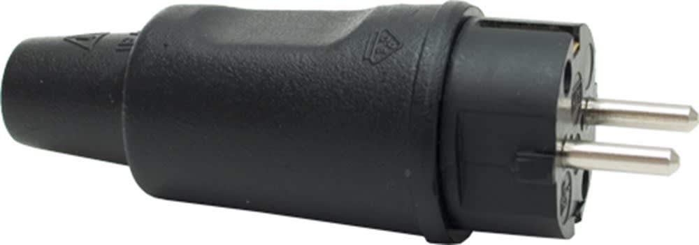 Kelfort Stekker Randaarde Recht 2-polig 230V 16A CEE Rubber Zwart