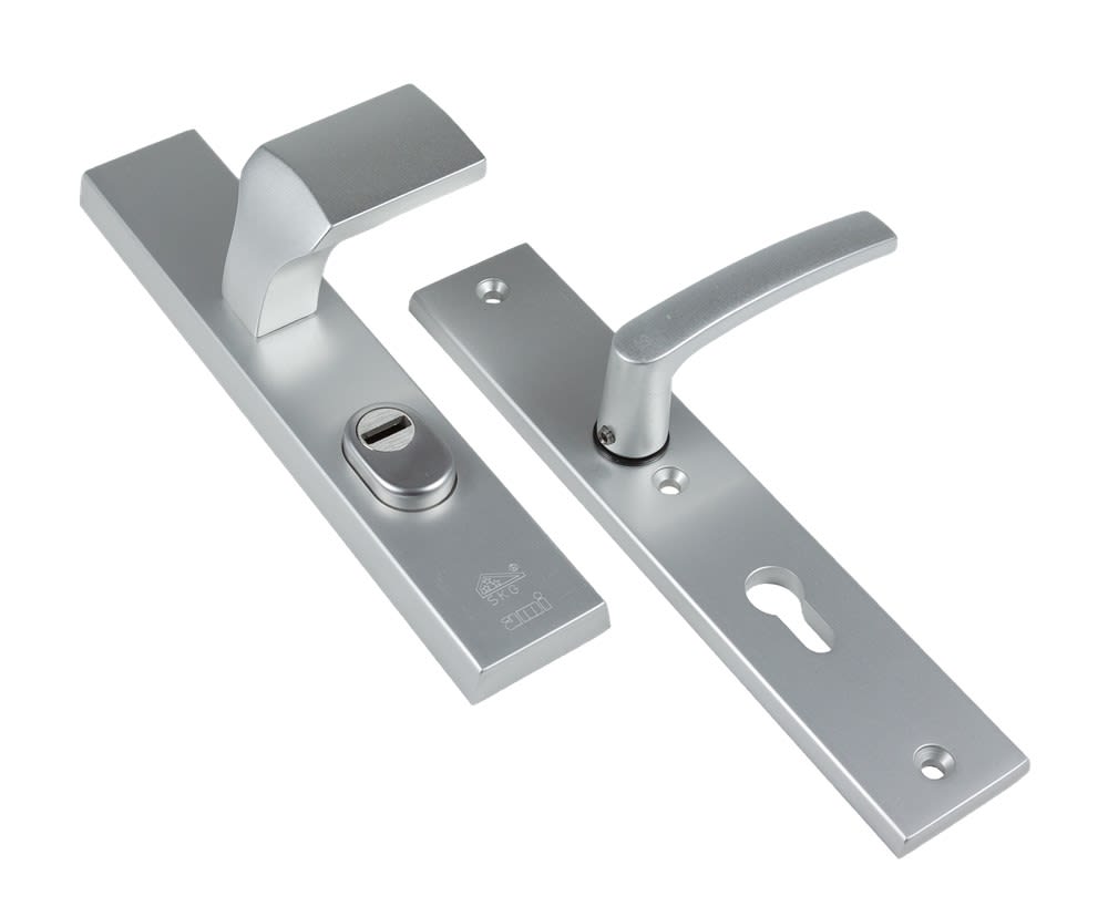 AMI Veiligheidsdeurgarnituur Duwer-Knop Recht Langschild PC55 251x50mm SKG3 Aluminium F1 Met Kerntrekbeveiliging