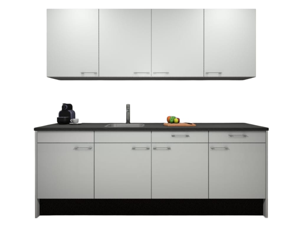 Product afbeelding voor Procasa Keuken 240cm Compleet Wit Spoelbak Links Uit Midden Met Inbouwkoelkast Links