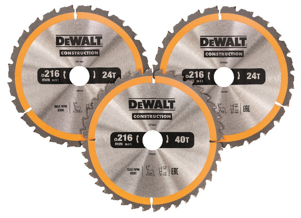 DeWALT Cirkelzaagbladenset DT1962 216x30mm 3-Pack 2x DT1952QZonder 1x DT1953QZ