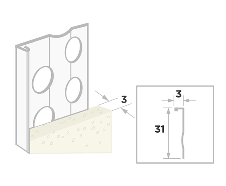 Product afbeelding voor Ripstaal Stucstopprofiel 1236 WIT 260cm 3mm Verzinkt Staal Wit Gelakt