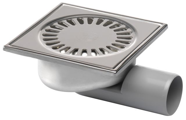 Blücher RVS Vloerput 147x147mm Onderaansluiting/Zijaansluiting 50mm Niet Verstelbaar