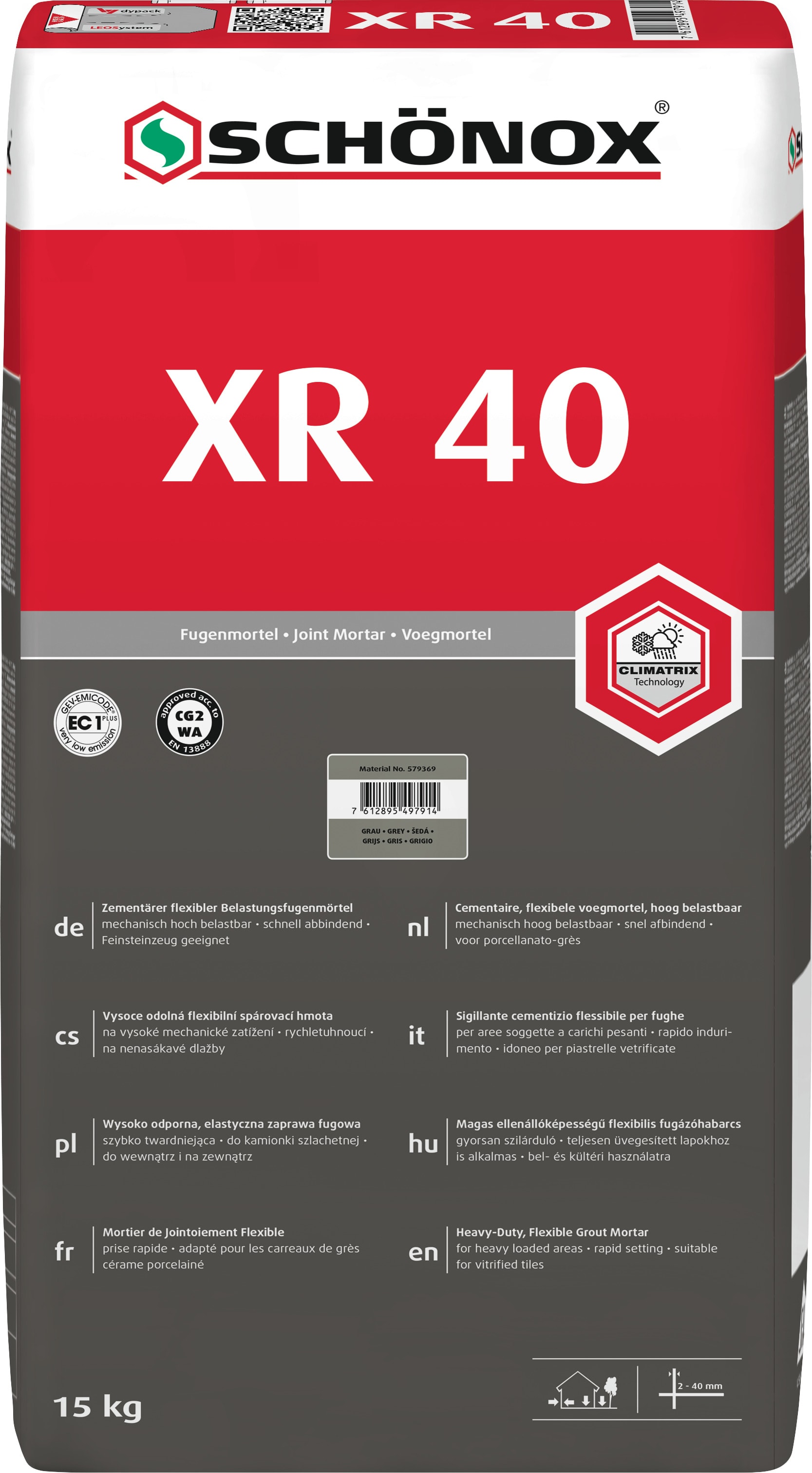 Schönox XR 40 Voegmortel 15kg Grijs