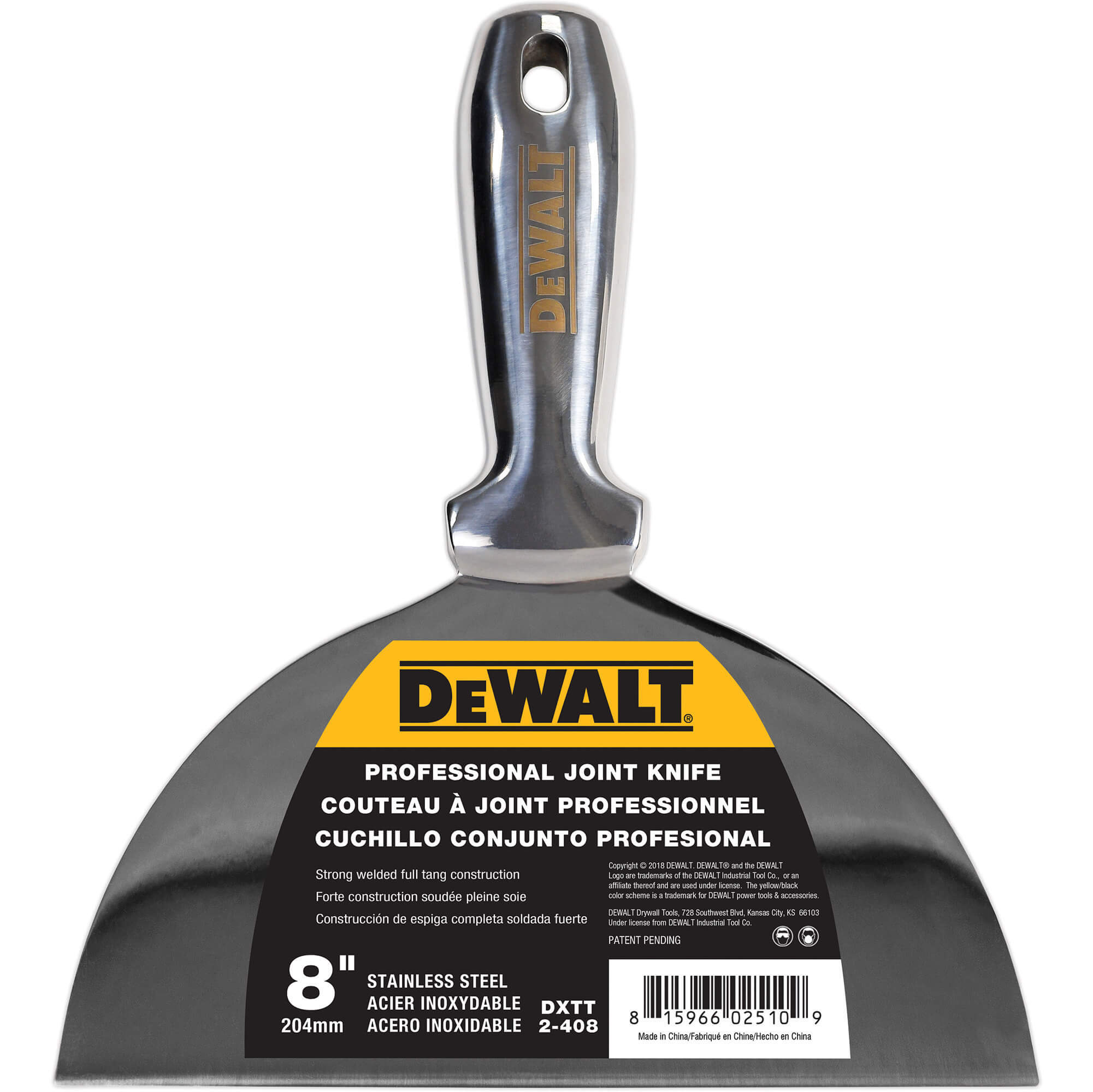 Product afbeelding voor DeWALT Plamuurmes 8" 203mm RVS Gesmeed
