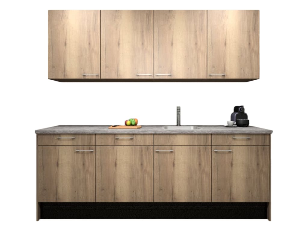 Procasa Keuken 240cm Compleet Mountain Oak Spoelbak Rechts Uit Midden Met Geintegreerde Vaatwasser