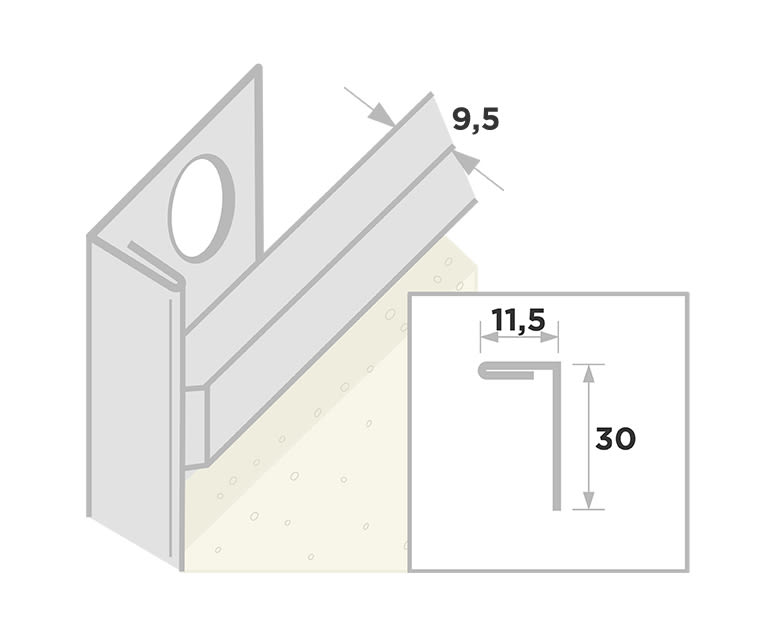 Ripstaal Stucstopprofiel 1135 300cm 11,5mm Aluzink