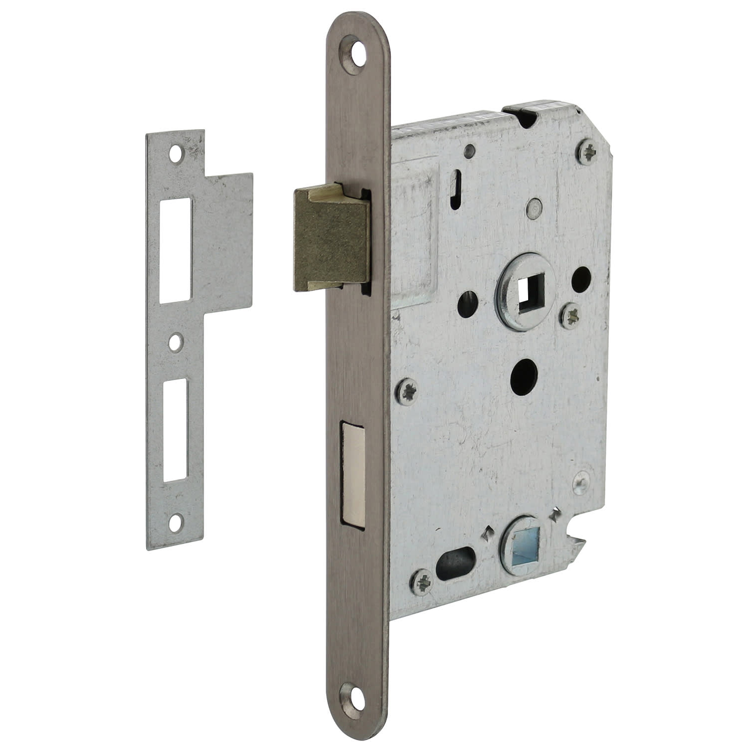 Intersteel WC-Badkamerslot WC63/8mm Doornmaat 50mm Voorplaat Afgerond RVS Met Sluitplaat