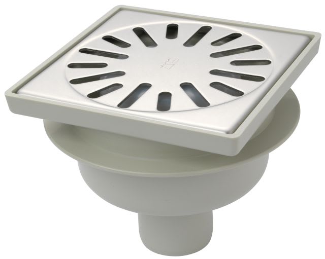 ABS Afvoerput 150x150mm Onderaansluiting RVS Rooster 4215 Niet Verstelbaar