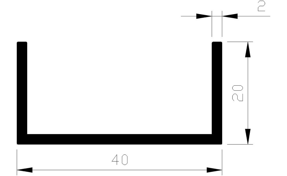 AluArt U-Profiel 20x40x20x2mm 3m