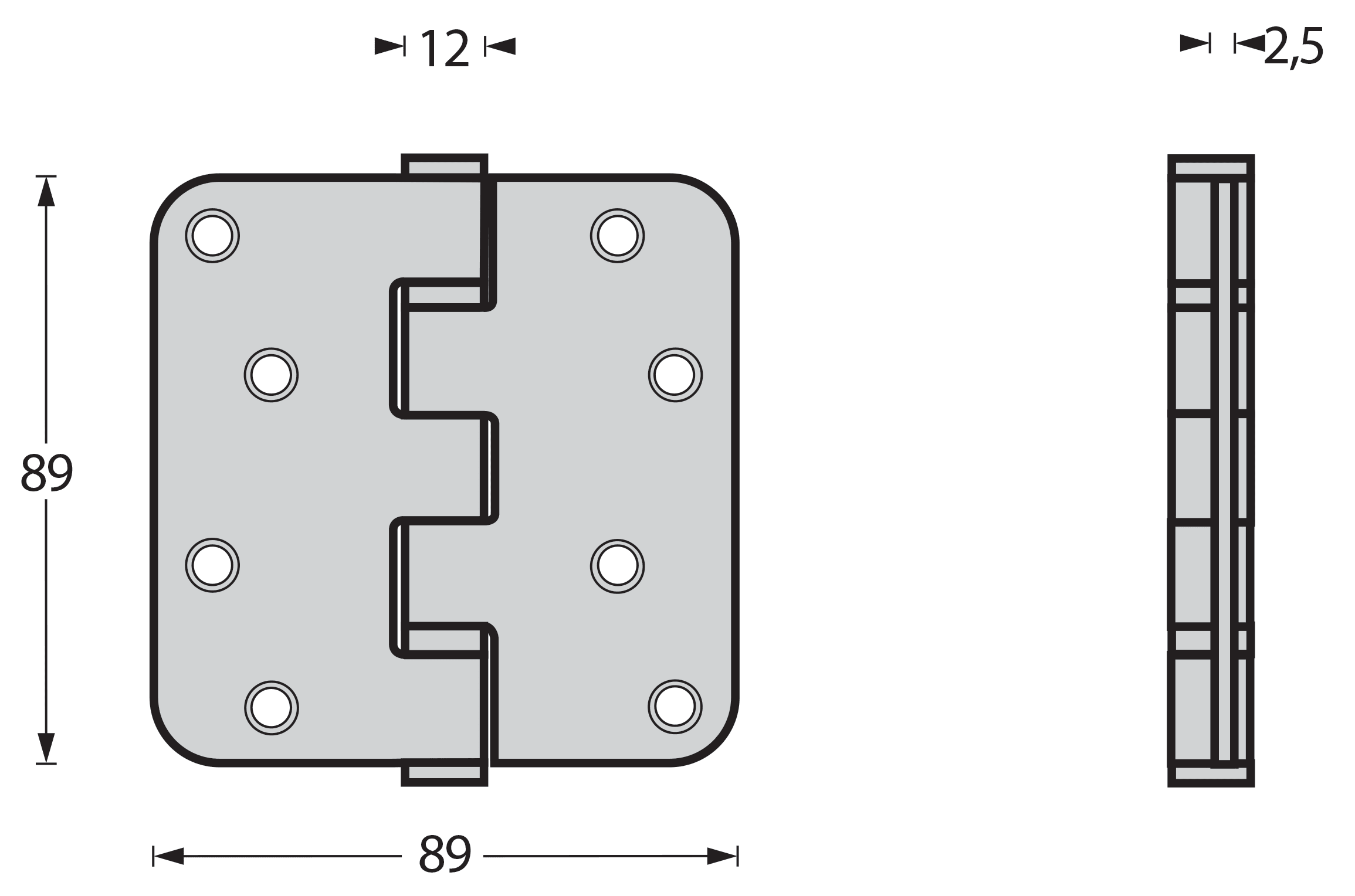 Product afbeelding voor Intersteel Kogellagerscharnier Ronde Hoeken 89x89mm RVS 1st