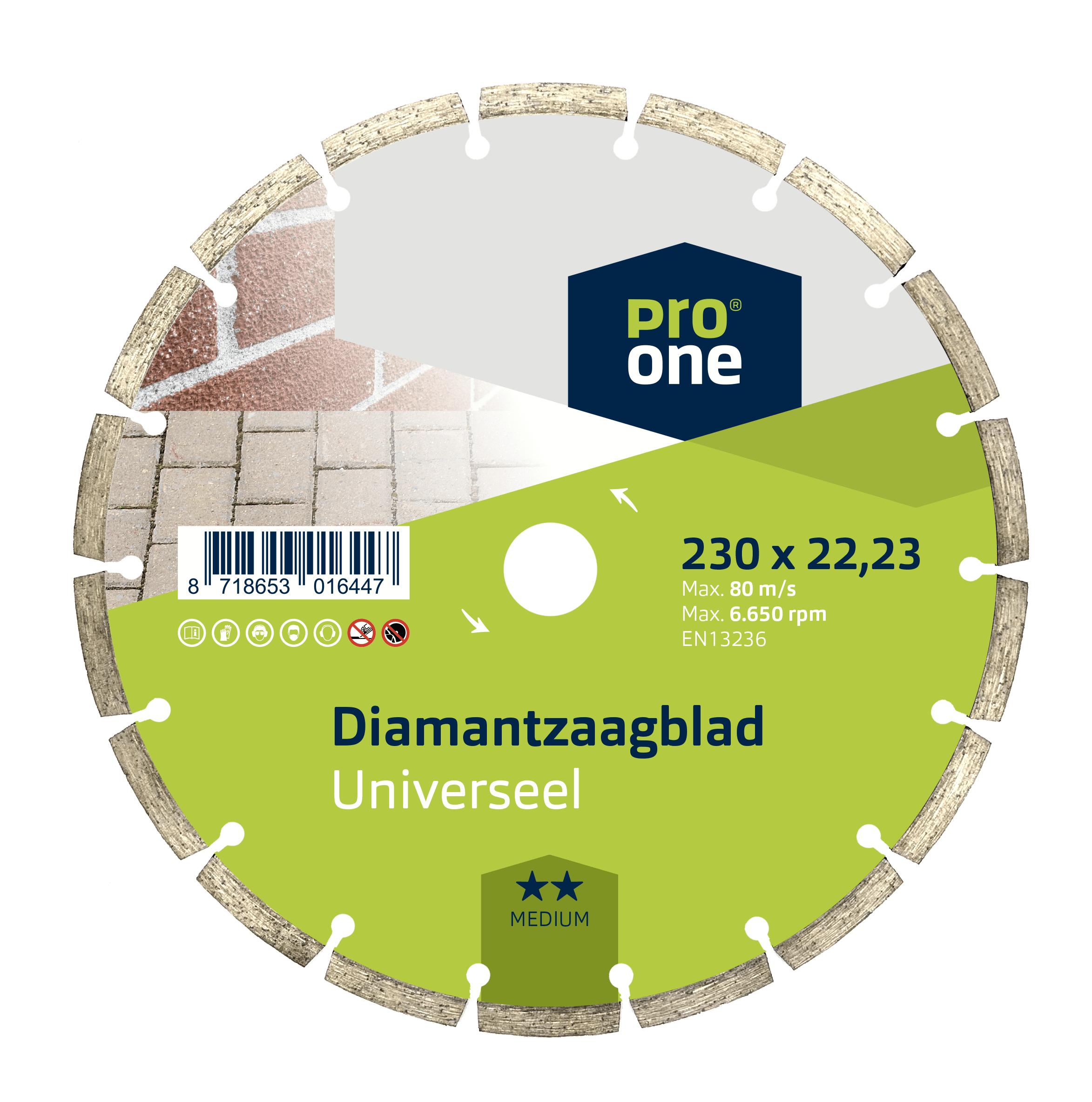 ProOne Diamantzaagblad 230x22,23mm Medium Universeel