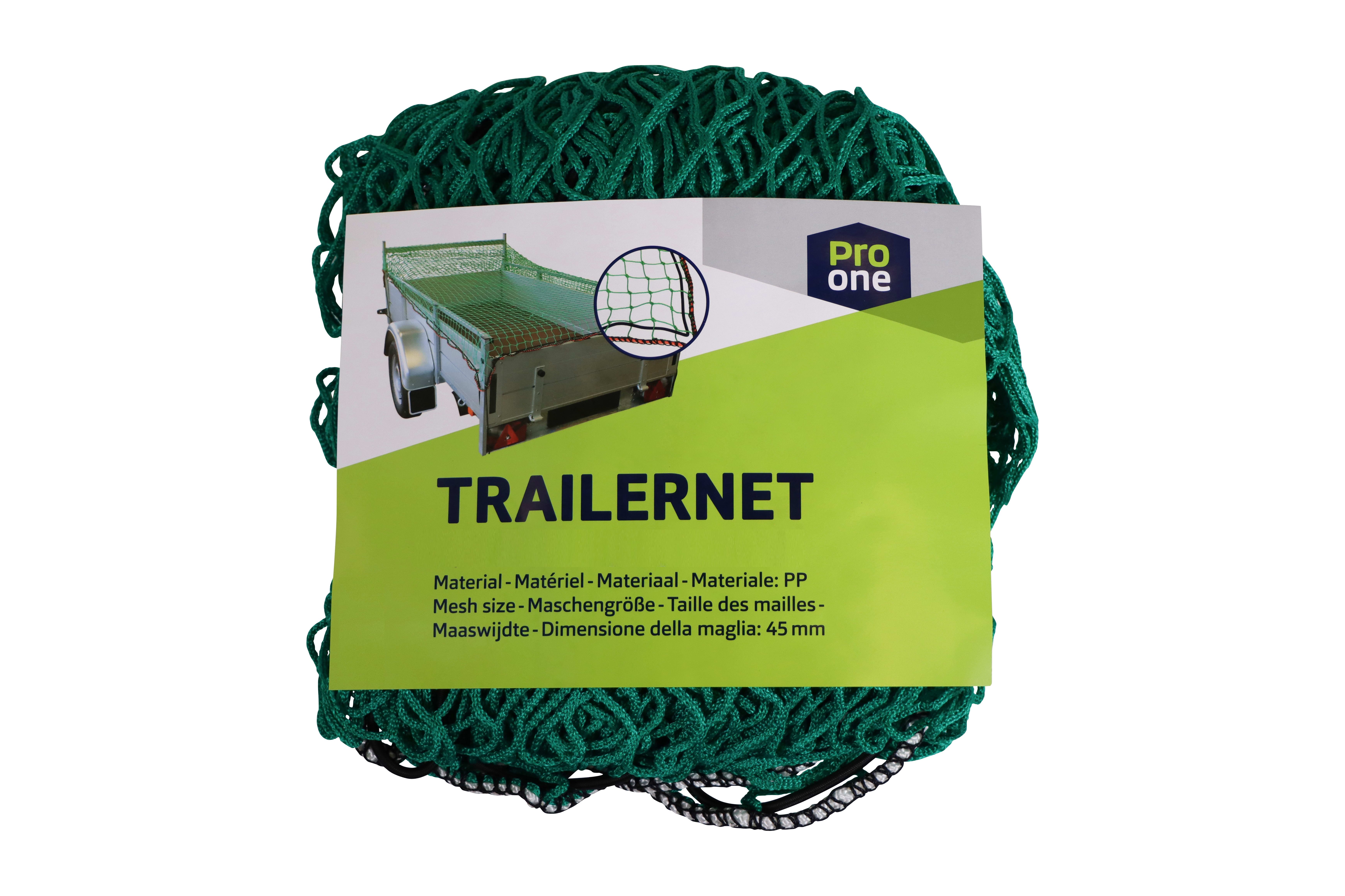 ProOne Aanhangernet 2500x4000mm Maaswijdte 45x45mm Grofmazig Groen Met Elastiek