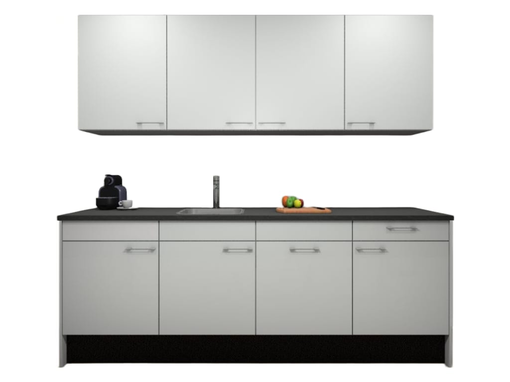 Procasa Keuken 240cm Compleet Wit Spoelbak Links Uit Midden Met 2 Inbouw Apparaten Koelkast Links En Geintegreerde Vaatwasser