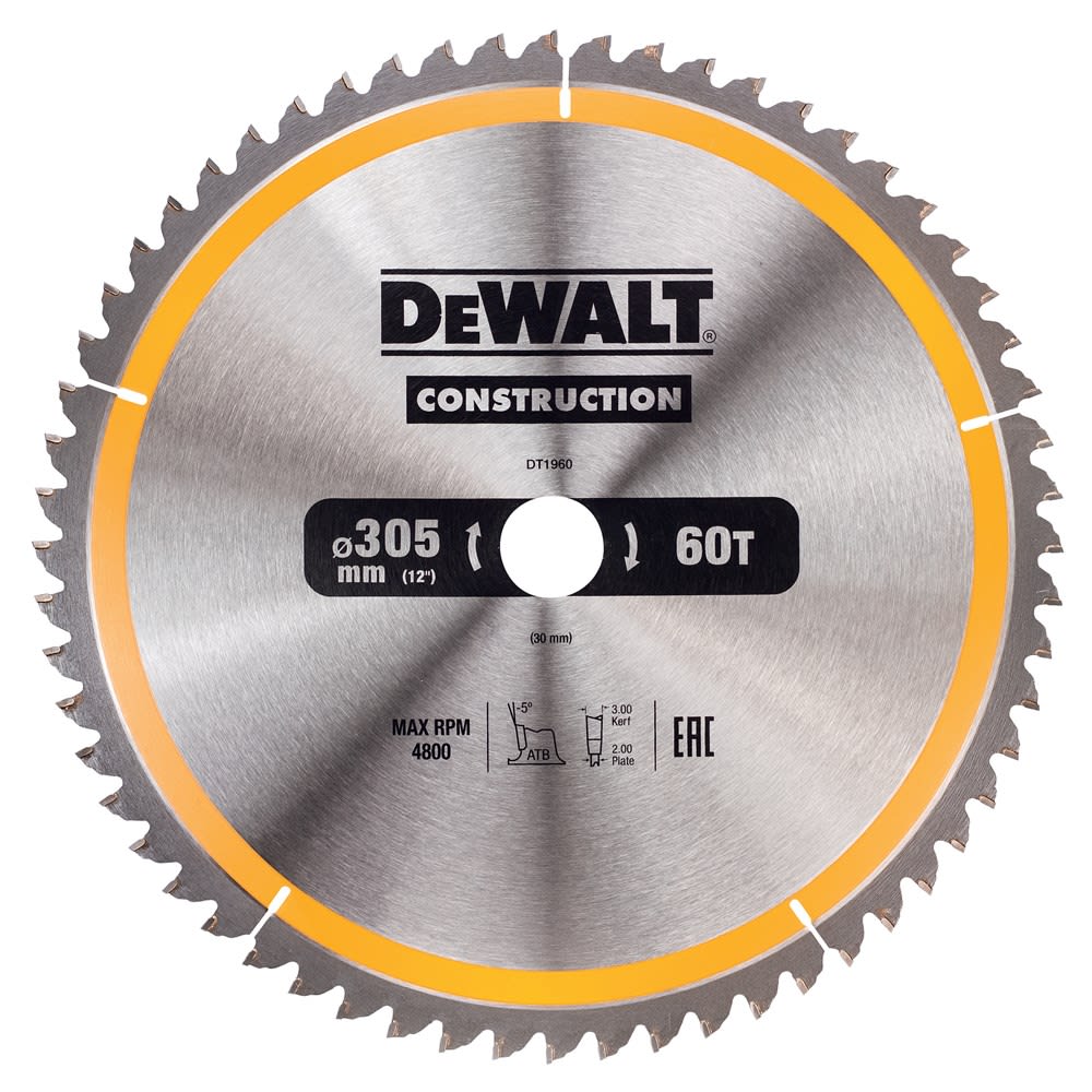 DeWALT Cirkelzaagblad DT1960 305x30mm 60tands Negatief 3mm