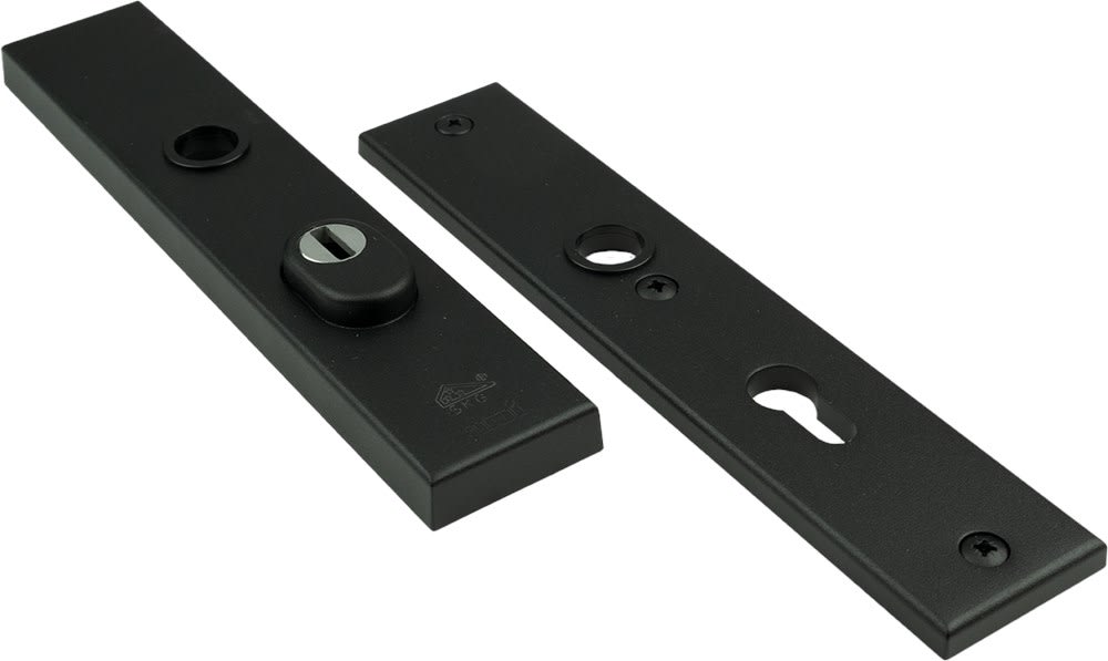 Oxloc Veiligheidslangschild Recht Met Kruk-/Profielcilindergat 251x50mm PC55 Aluminium Zwart SKG3 Met Kerntrekbeveiliging