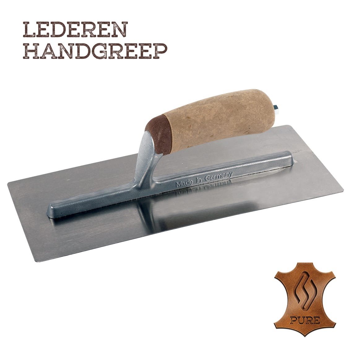 Super Prof Pure Pleisterspaan 305x120x0,65mm RVS Gebogen Met Lederen Handgreep