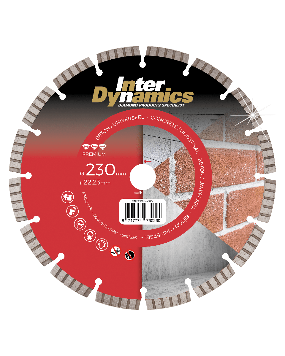 InterDynamics Diamantzaagblad Premium 230x22.2mm Beton 2st