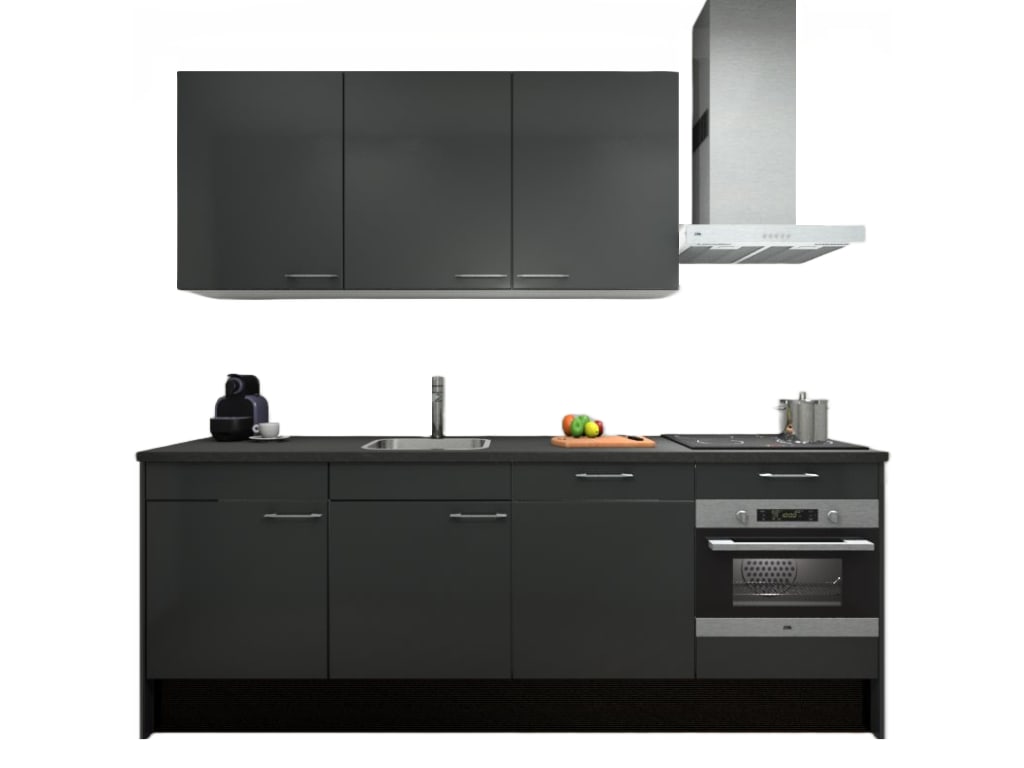 Product afbeelding voor Procasa Keuken 240cm Compleet Dark Grey Spoelbak Links Uit Midden Met 5 Inbouwapparaten Koelkast Links Combi Magnetron Inductie Kookplaat En Afzuigkap