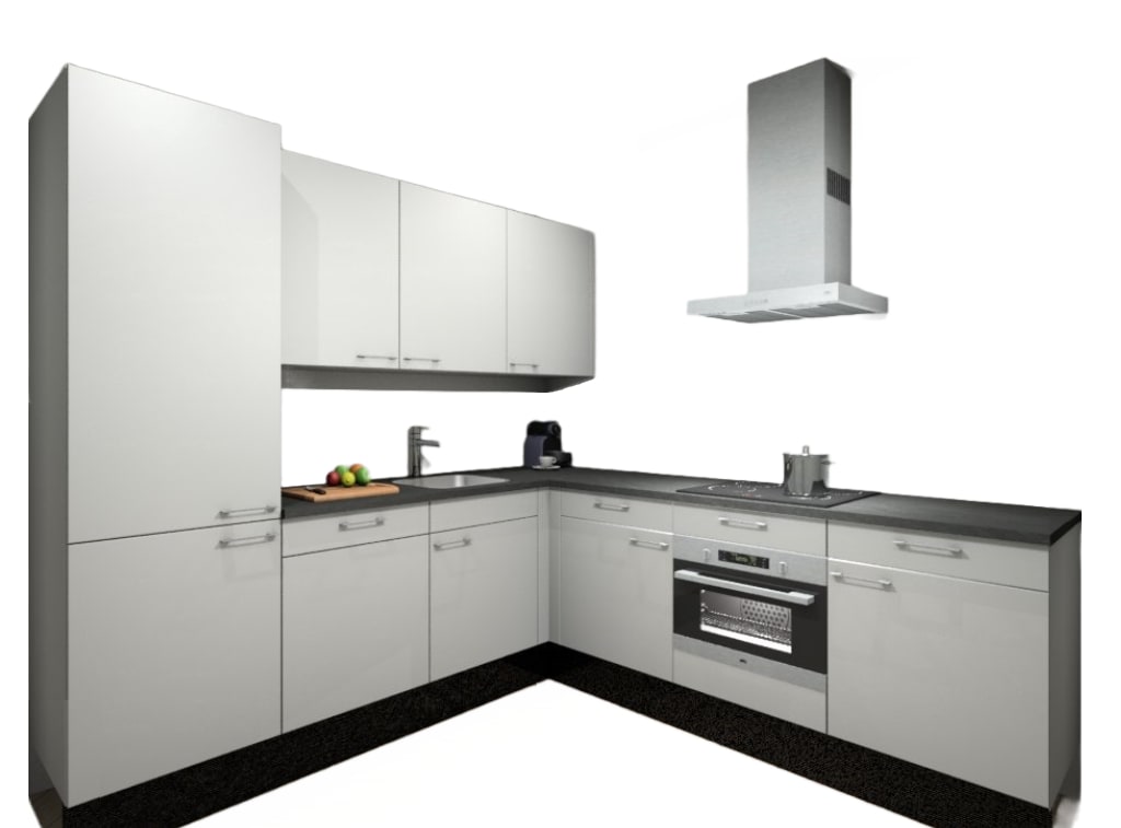 Procasa Hoekkeuken Compleet 245x245cm Wit Met 5 Inbouwapparaten, Hoge Kast Met Koelvriescombinatie Links, Vaatwasser, Combi Magnetron, Inductie Kookplaat En Afzuigkap