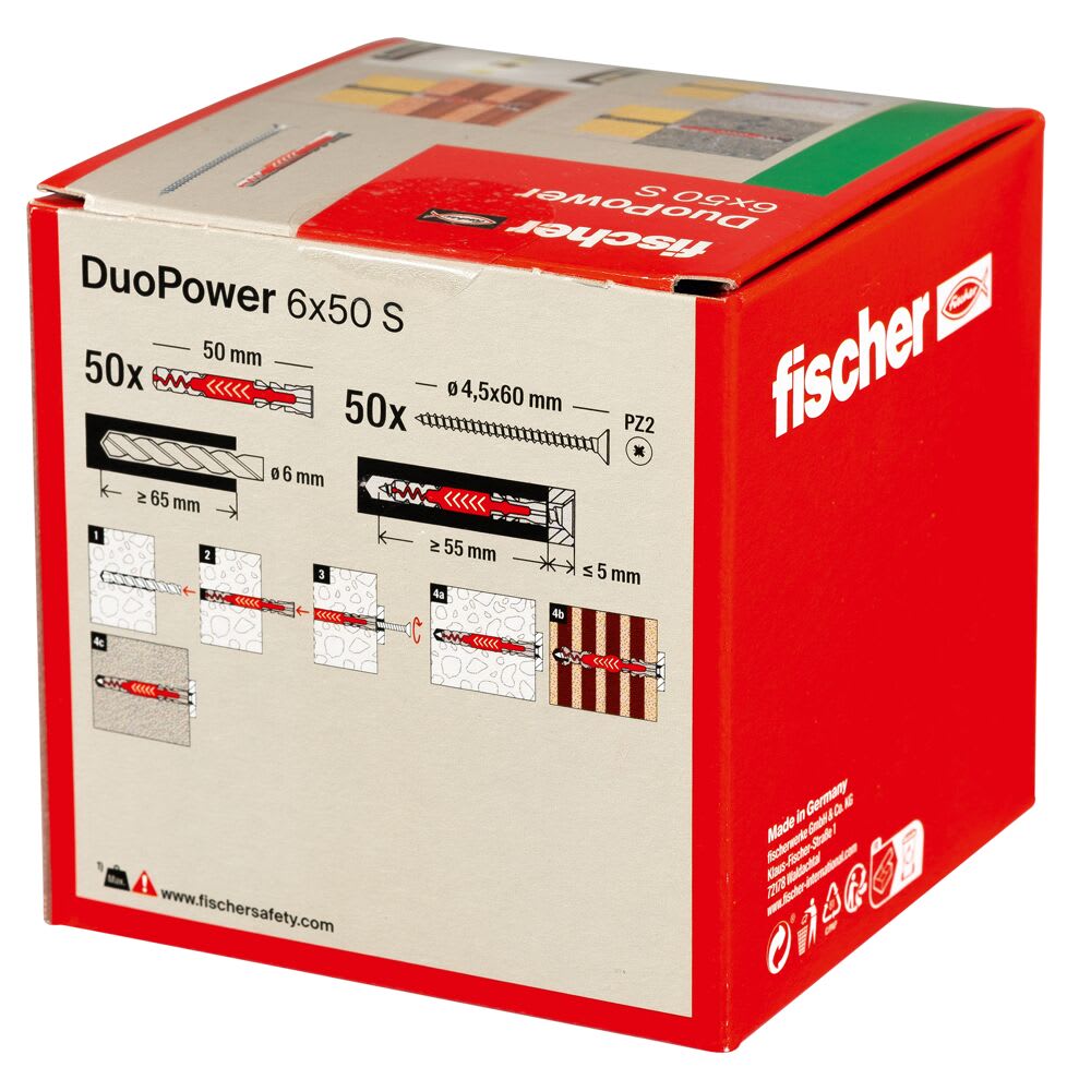 Product afbeelding voor Fischer Universeelplug DuoPower 6x50mm Nylon Met Schroef 50st 538255