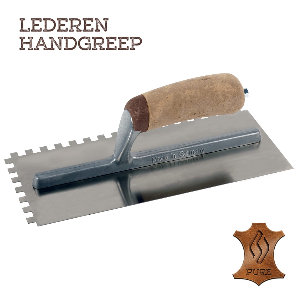 Super Prof Lijmspaan Pure Recht Getand 6x6mm 280x120mm RVS Met Lederen Handgreep