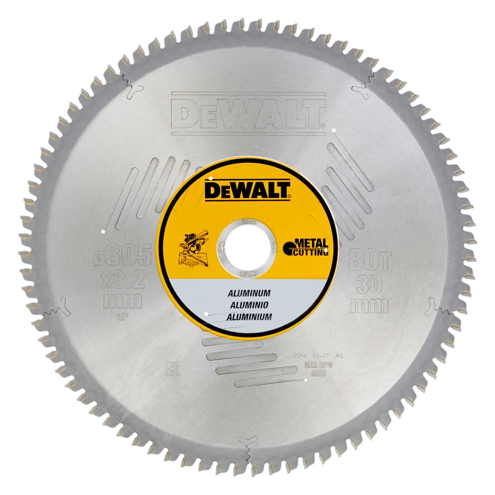 Product afbeelding voor DeWALT Cirkelzaagblad DT1916 305x30mm 80tands Voor Aluminium TCG 5 Graden