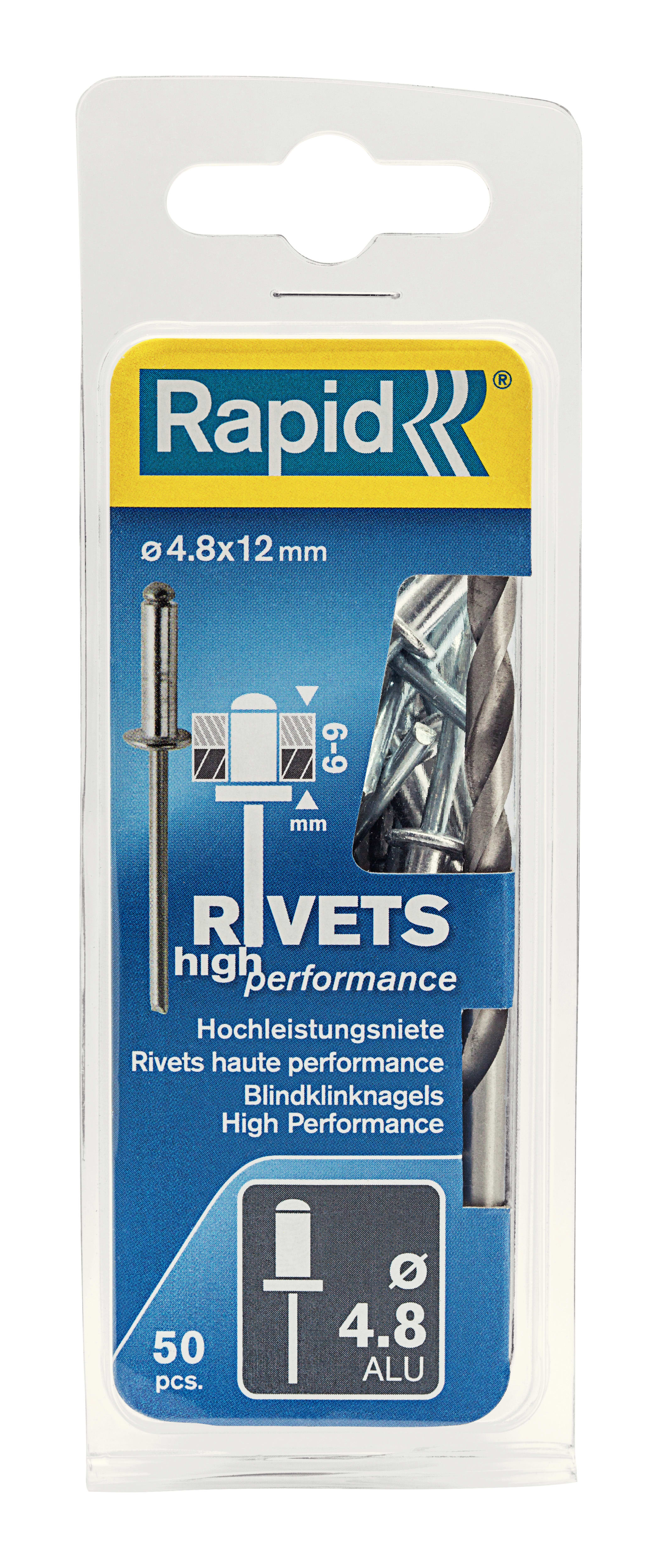 Rapid Blindklinknagel High Performance 4.8x12mm Aluminium Met Boor 50st