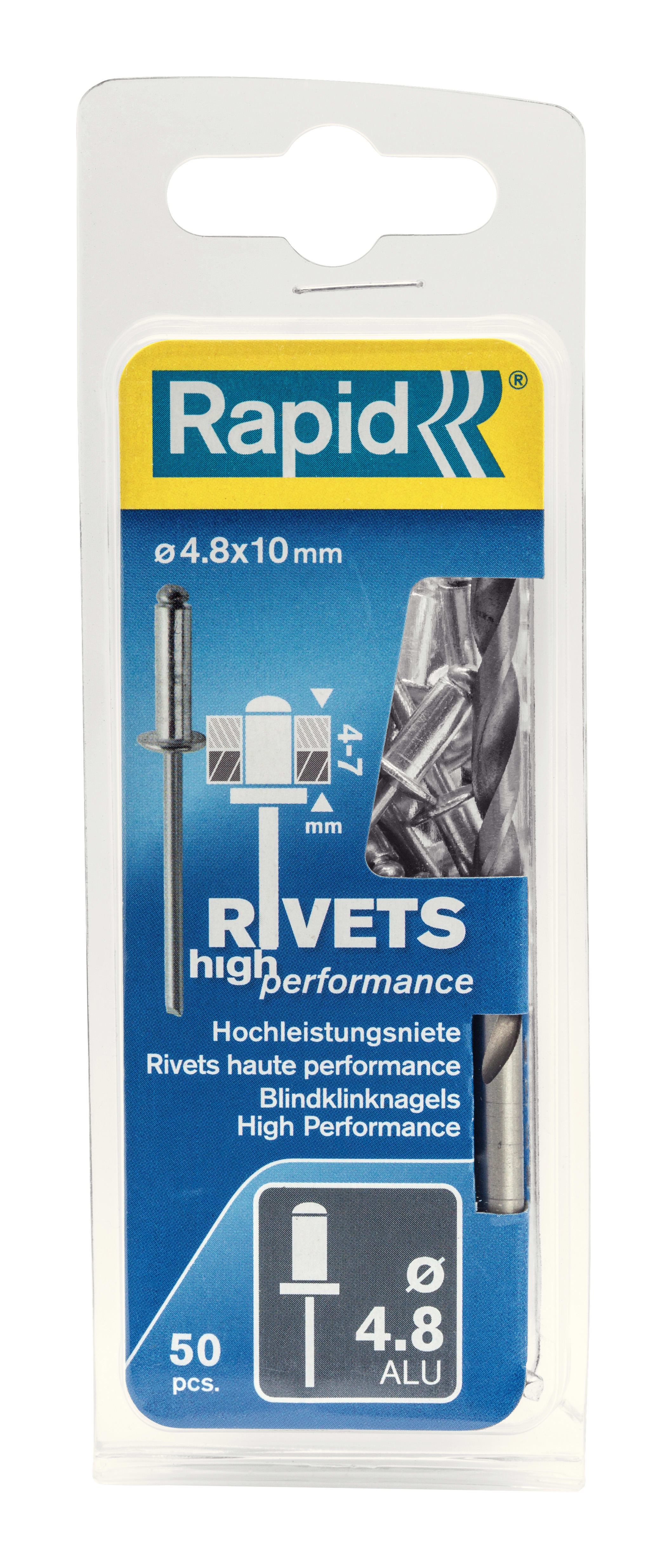 Rapid Blindklinknagel High Performance 4.8x10mm Aluminium Met Boor 50st