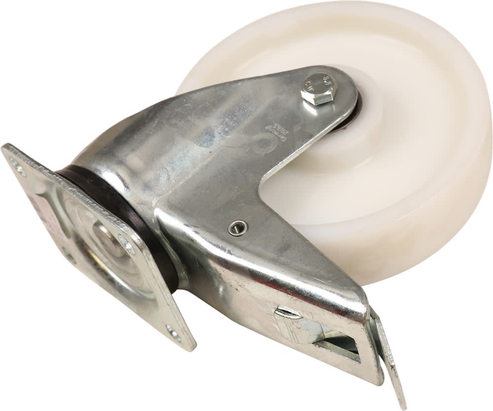 Kelfort Zwenkwiel Met Rollager 200mm 1000kg Met Bevestigingsplaat En Rem Verzinkt Wit