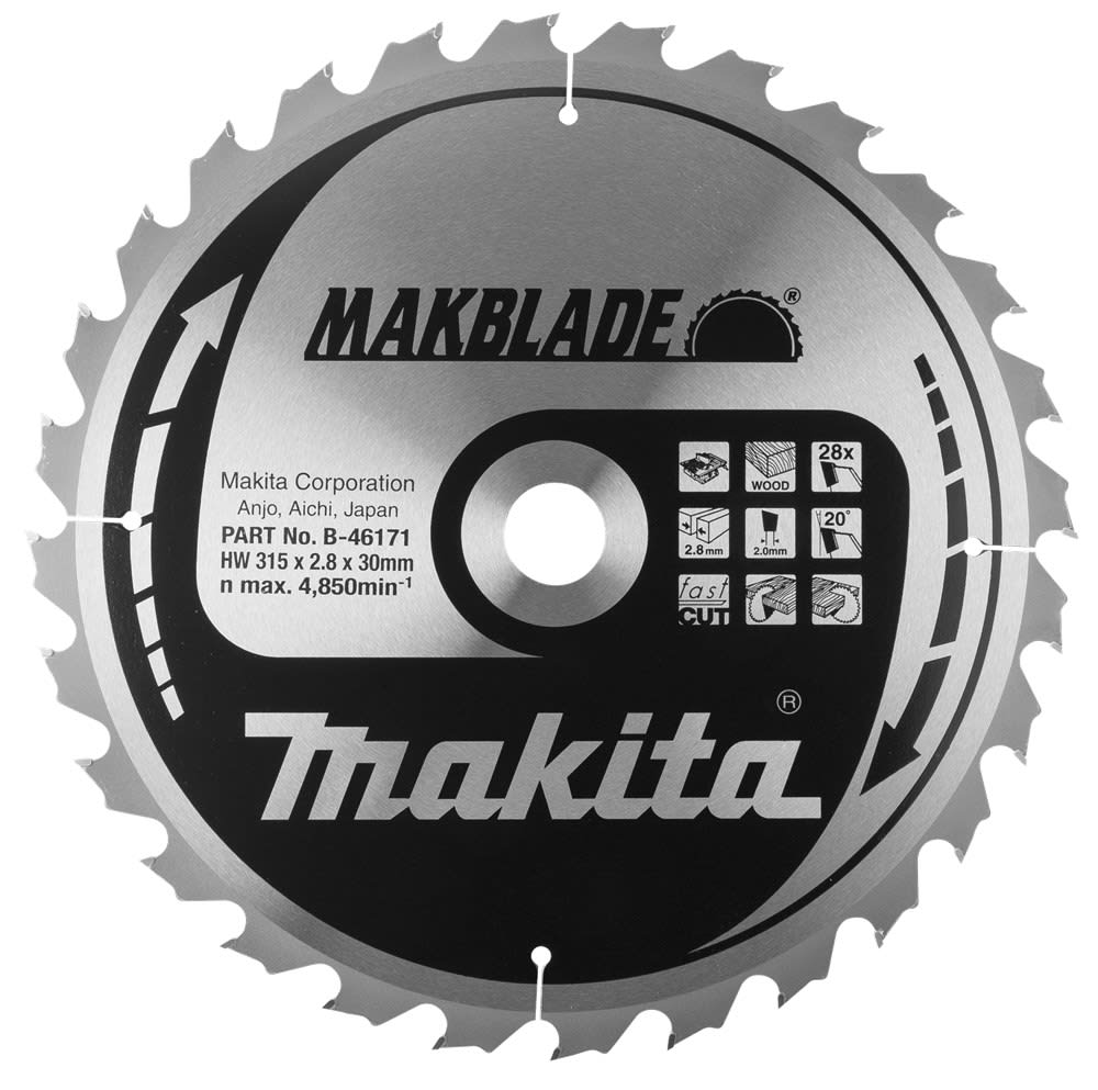 Product afbeelding voor Makita Cirkelzaagblad 315x30x2,8mm 24tands B-46171