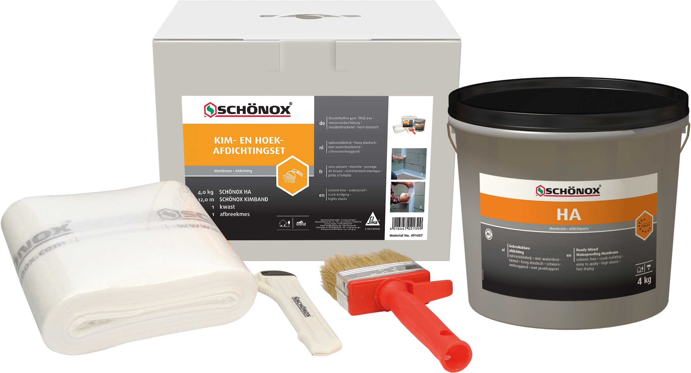 Schönox Kim- En Hoekafdichtingsset 4kg HA 12m Kimband 1 Kwast 1 Afbreekmes