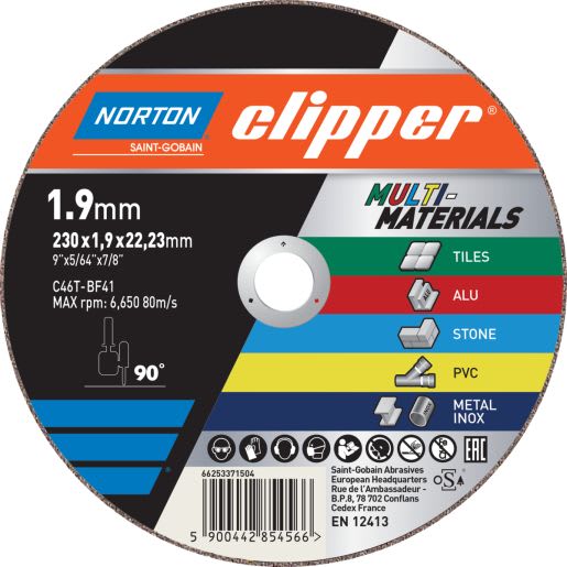 Clipper Doorslijpschijf C60T Vlak 125x1.0x22.2mm Multi