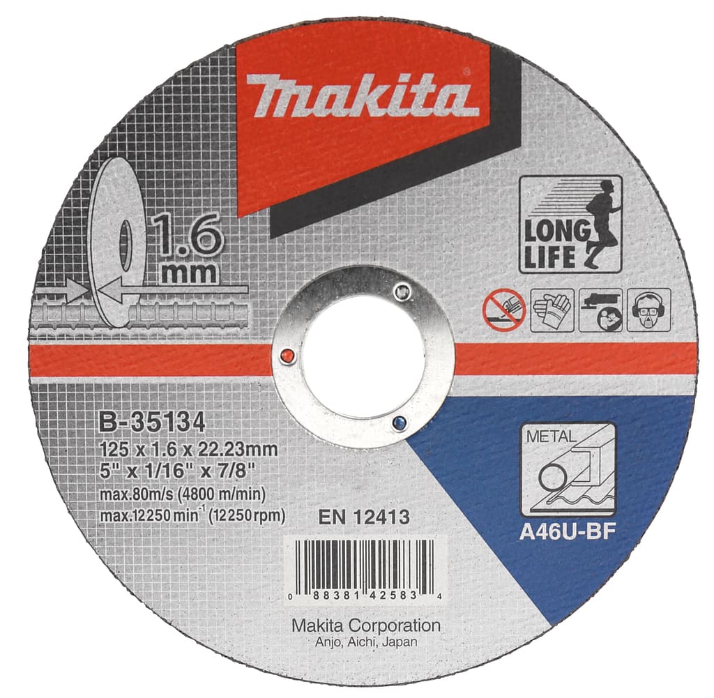 Product afbeelding voor Makita Doorslijpschijf B-35134 125x22,23x1,6mm Staal 10st
