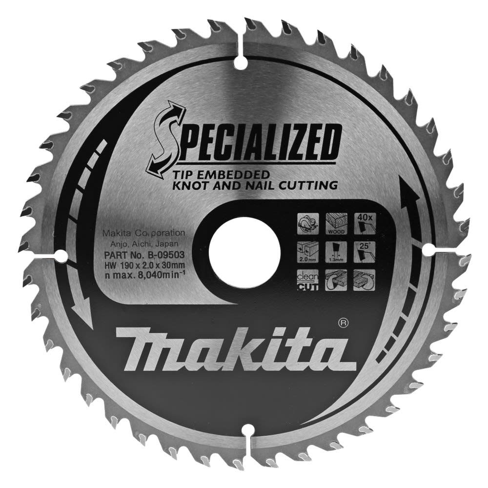 Product afbeelding voor Makita Zaagblad Tipe 190x30x2,0mm B-09503 40tands