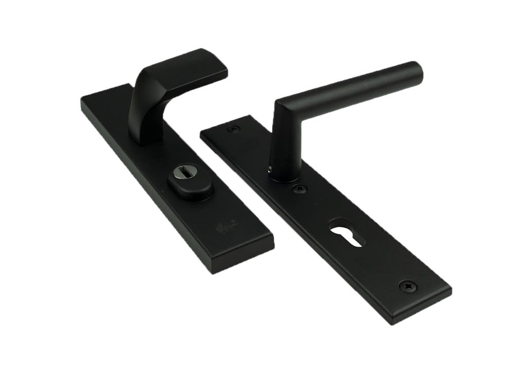 Product afbeelding voor AMI Veiligheidsdeurgarnituur 251/51 Duwer-Kruk Recht Veiligheidslangschild PC72 SKG3 Aluminium Zwart Met Kerntrekbeveiliging