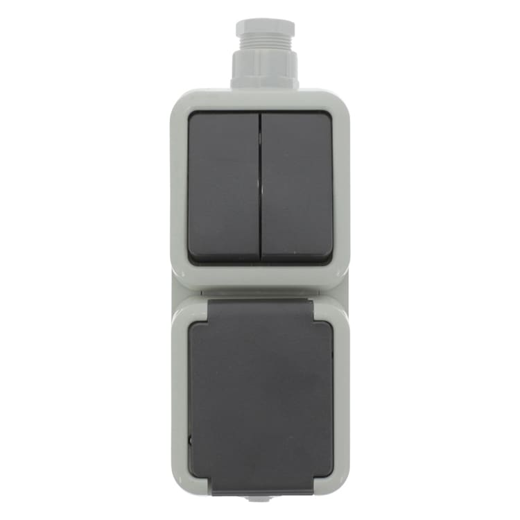 Product afbeelding voor PEHA Combinatie Contactdoos/Serieschakelaar Randaarde Spatwaterdicht Wartel M20 Grijs