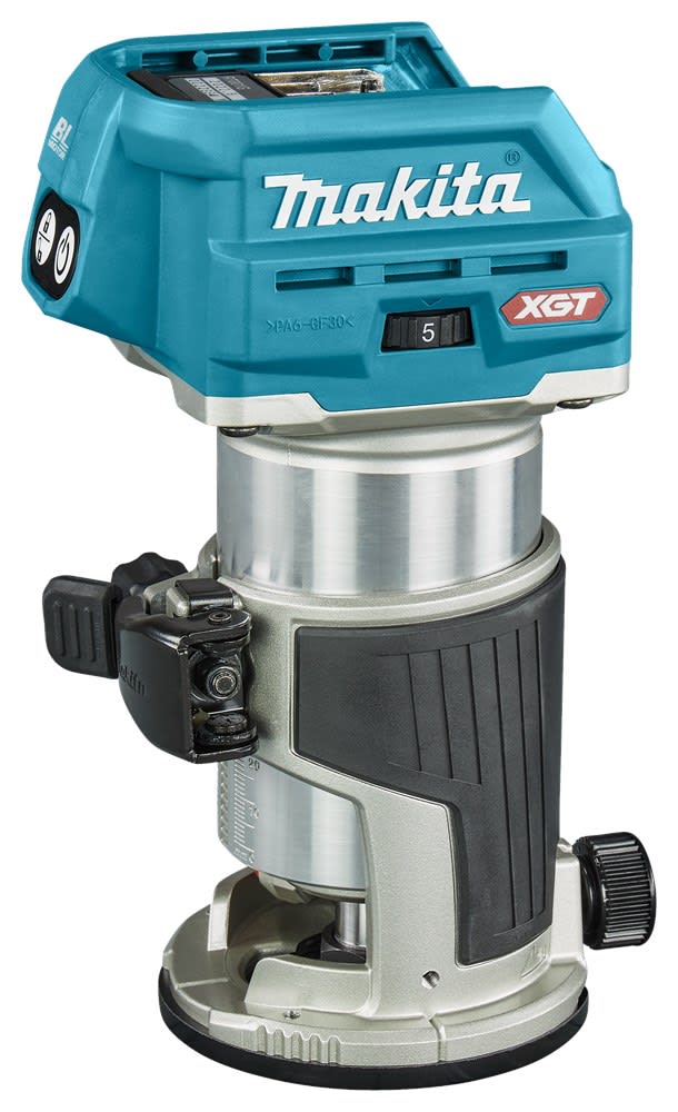 Makita Accu Boven-/Kantenfrees RT001GZ10 XGT 40V Max Met Diverse Voeten Zonder Accu En Lader In Mbox