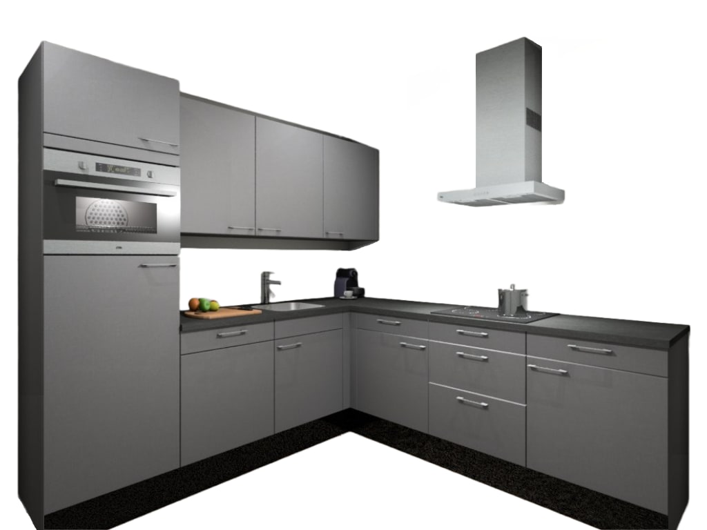 Product afbeelding voor Procasa Hoekkeuken Compleet 245x245cm Grey Met 5 Inbouwapparaten, Hoge Kast Met Koelkast Nis103 En Combi Magnetron Nis 45 Links, Vaatwasser, Inductie Kookplaat En Afzuigkap