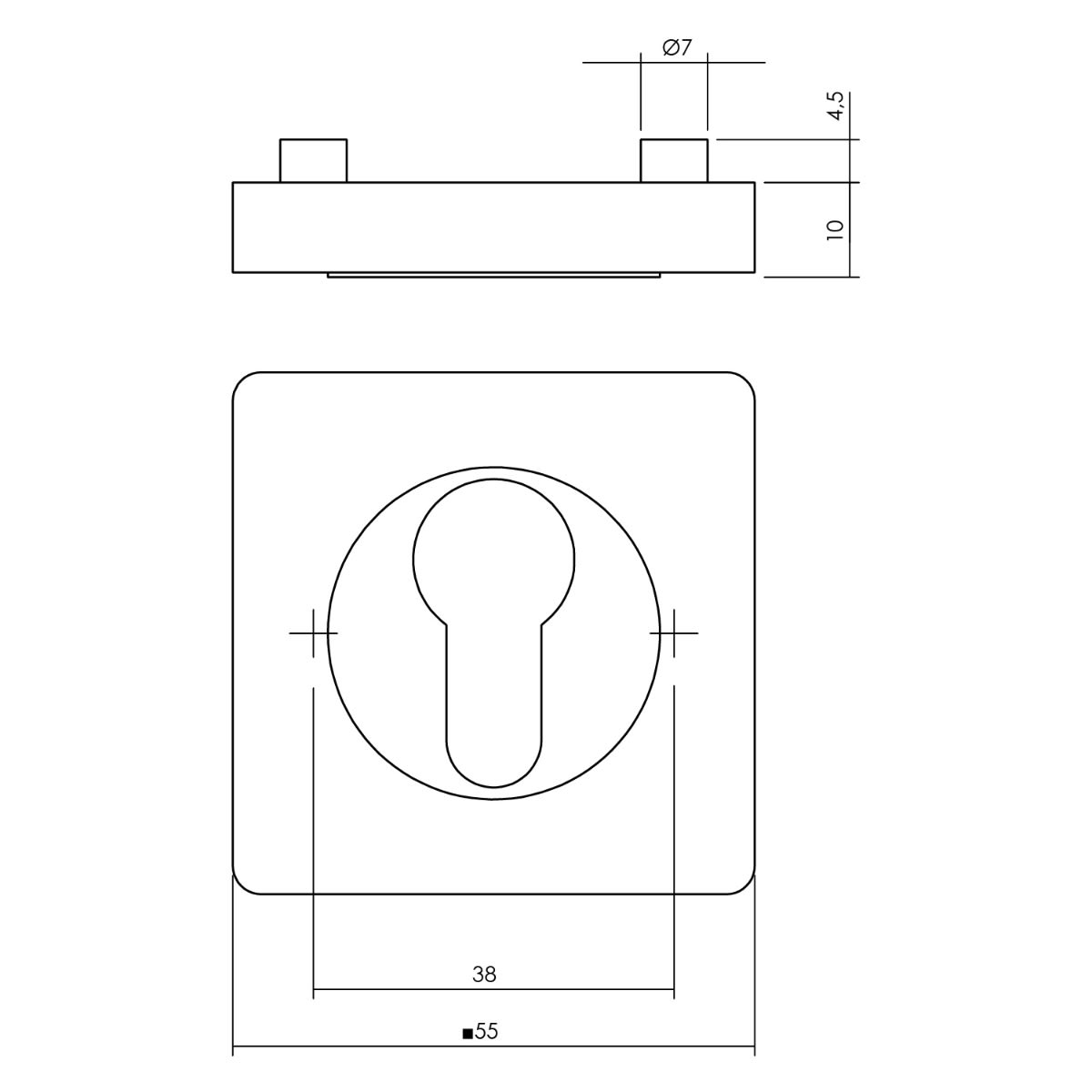 Product afbeelding voor Intersteel Cilinderrozet Vierkant 55x55x10mm Zamak Zwart Met Profielgat