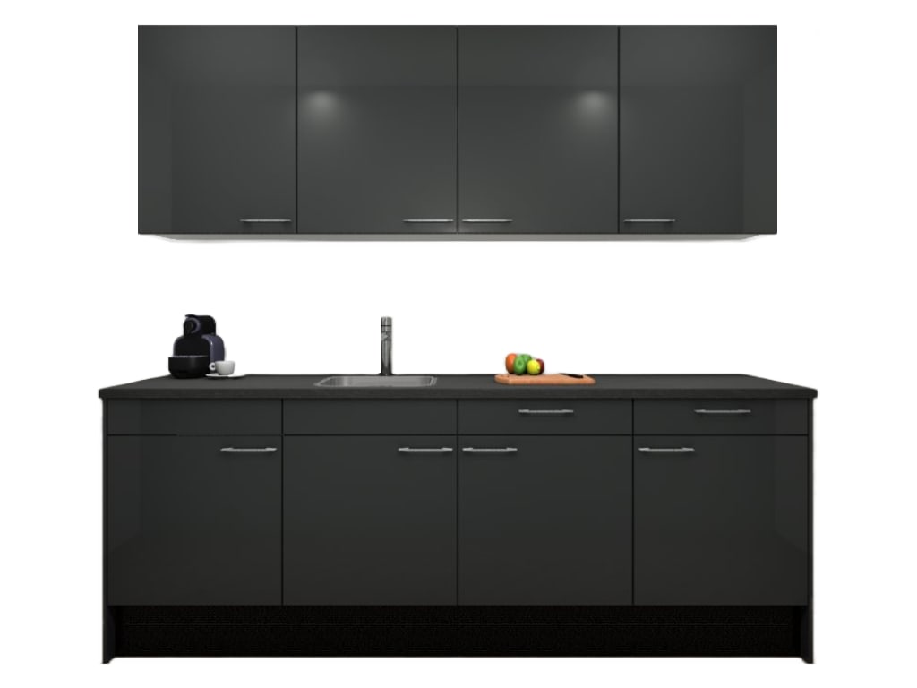 Procasa Keuken 240cm Compleet Dark Grey Spoelbak Links Uit Midden Met Inbouwkoelkast Links