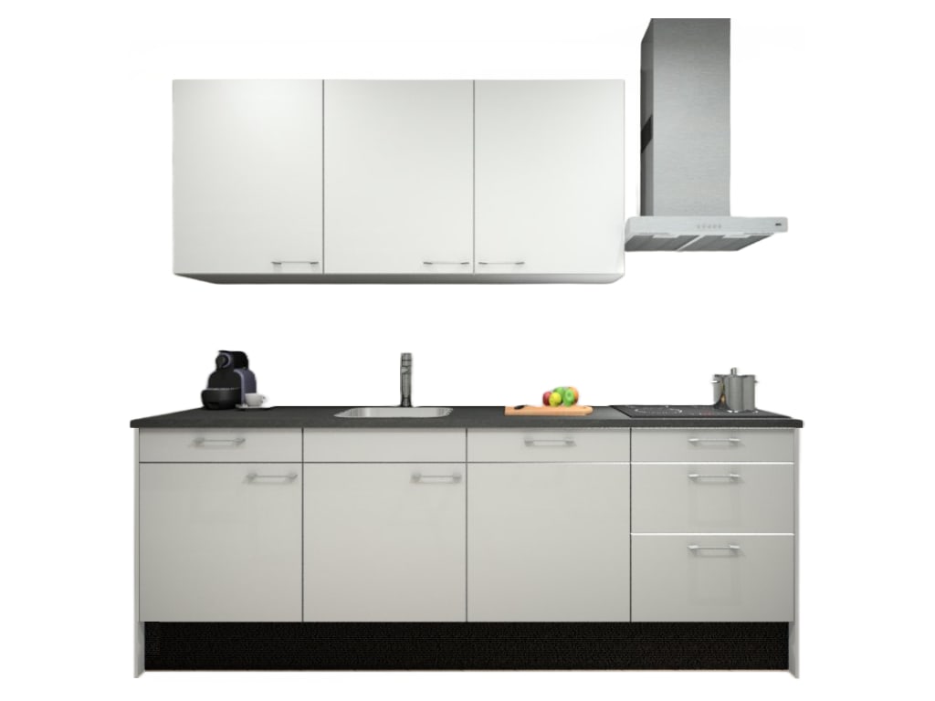 Procasa Keuken 240cm Compleet Wit Spoelbak Links Uit Midden Met 3 Inbouw Apparaten Vaatwasser,Inductie Kookplaat En Afzuigkap