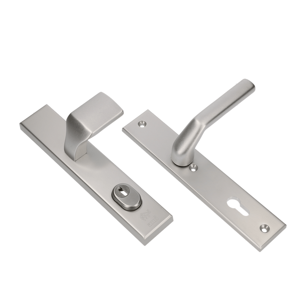 AMI Veiligheidsdeurkrukgarnituur 379 Knop-Kruk Recht Langschild PC92 SKG3 Aluminium F1 Met Kerntrekbeveiliging