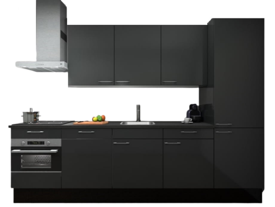 Product afbeelding voor Procasa Keuken 300cm Compleet Dark Grey Inclusief Hoge Kast Met Koelvriescombinatie Rechts Vaatwasser Combi Magnetron Inductie Kookplaat En Afzuigkap