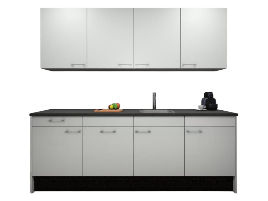 Product afbeelding voor Procasa Keuken 240cm Compleet Wit Spoelbak Rechts Uit Midden Met 2 Inbouw Apparaten, Koelkast Rechts, Vaatwasser