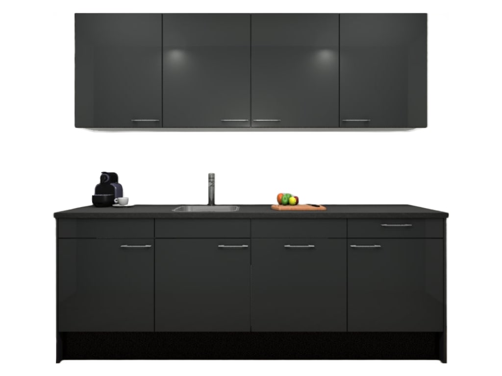 Product afbeelding voor Procasa Keuken 240cm Compleet Dark Grey Spoelbak Links Uit Midden Met 2 Inbouwapparaten Koelkast Links En Geintegreerde Vaatwasser