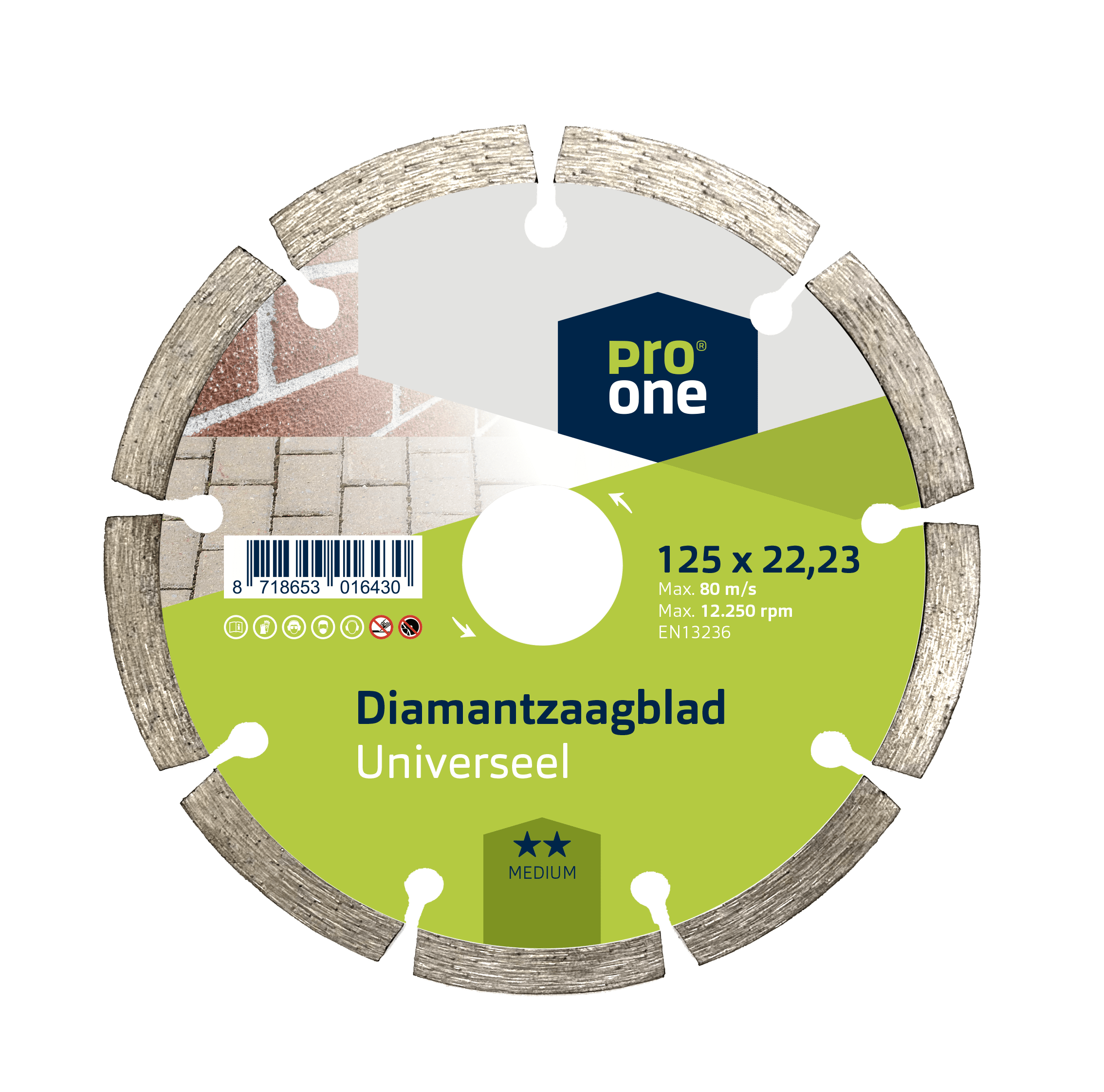 ProOne Diamantzaagblad 125x22,23mm Medium Universeel